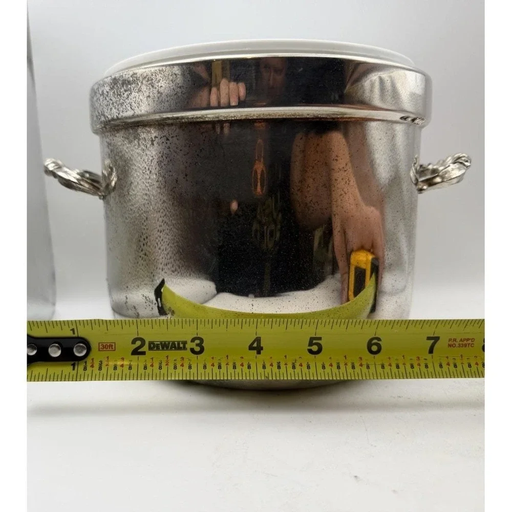 FB Rogers Silverplate Ice Bucket Milk Glass Liner Wine Cooler 6